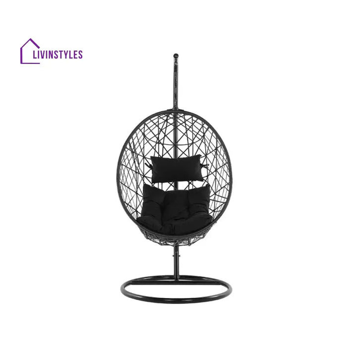 Luigi Single Seater Hanging Swing With Stand For Balcony Garden Swing (Black) Swings