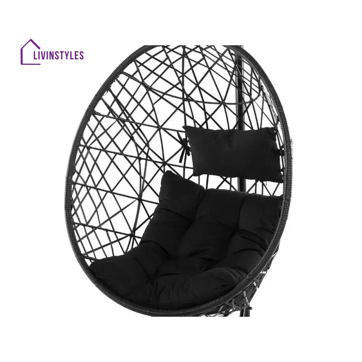 Luigi Single Seater Hanging Swing With Stand For Balcony Garden Swing (Black) Swings