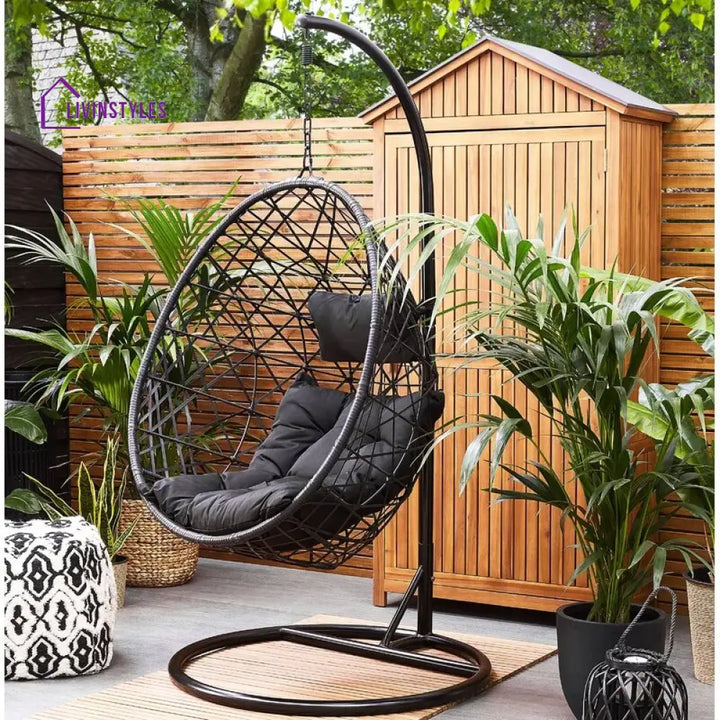 Luigi Single Seater Hanging Swing With Stand For Balcony Garden Swing (Black) Swings