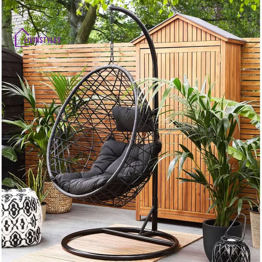Luigi Single Seater Hanging Swing With Stand For Balcony Garden Swing (Black) Swings
