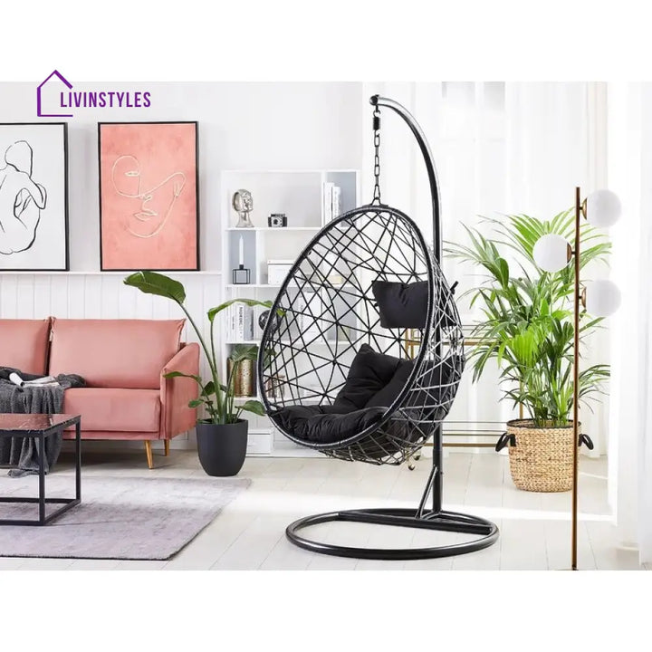 Luigi Single Seater Hanging Swing With Stand For Balcony Garden Swing (Black) Swings