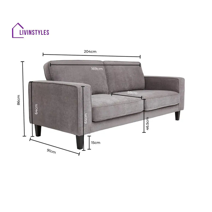 Luis 3 Seater Sofa for Living Room - Grey - Sofas