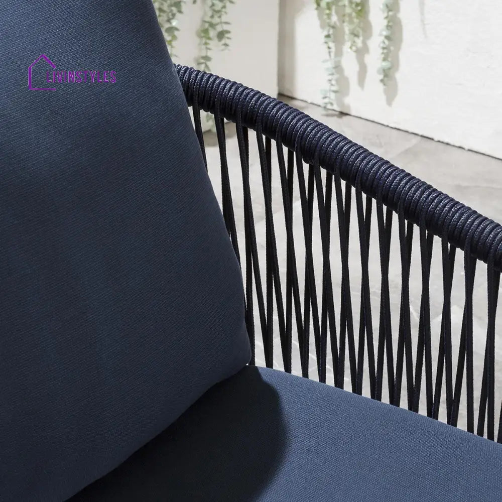 Luis Outdoor Patio Seating Set 2 Chairs and 1 Table Set (Black + Blue) Braided & Rope - Coffee Table Sets