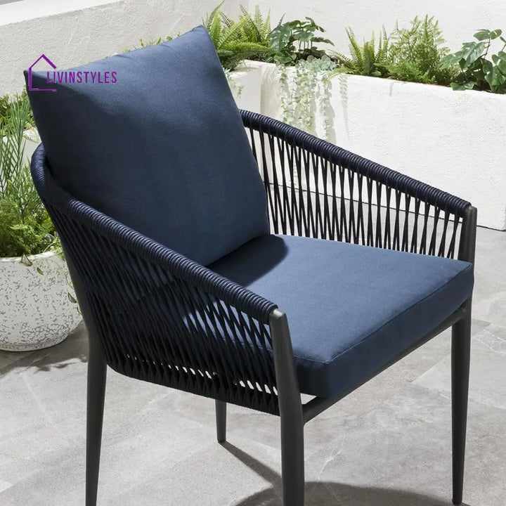 Luis Outdoor Patio Seating Set 2 Chairs and 1 Table Set (Black + Blue) Braided & Rope - Coffee Table Sets