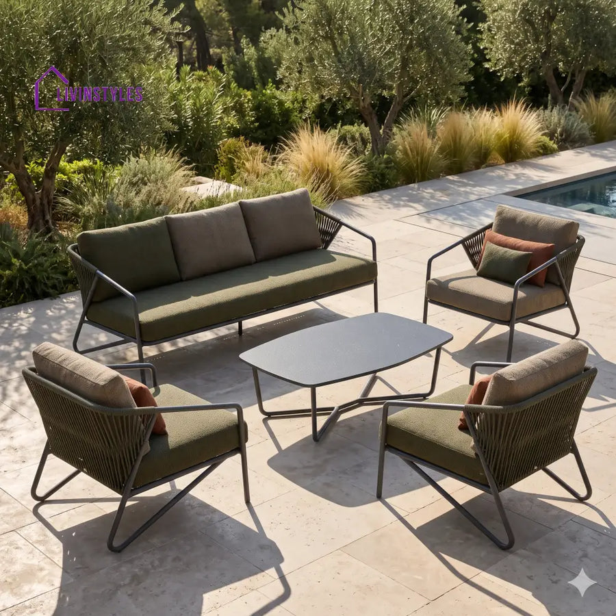 Lukasz Premium MS Frame with Powder Coated Outdoor Sofa Set with Weather Proof Fabric