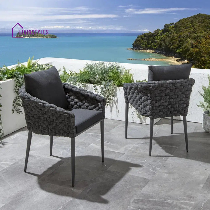 Luktro Outdoor Garden Patio Dining Set 4 Chairs and 1 Table Set Braided & Rope - Coffee Table Sets