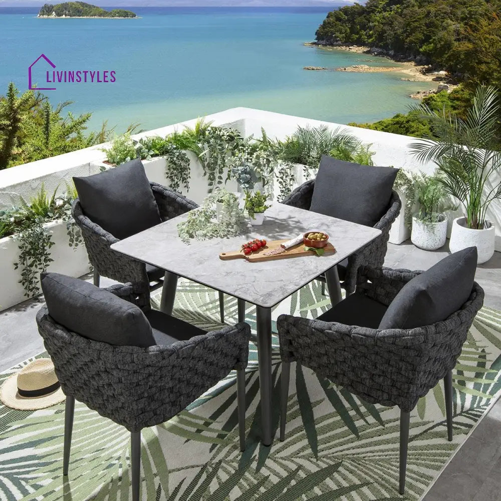 Luktro Outdoor Garden Patio Dining Set 4 Chairs and 1 Table Set Braided & Rope - Coffee Table Sets