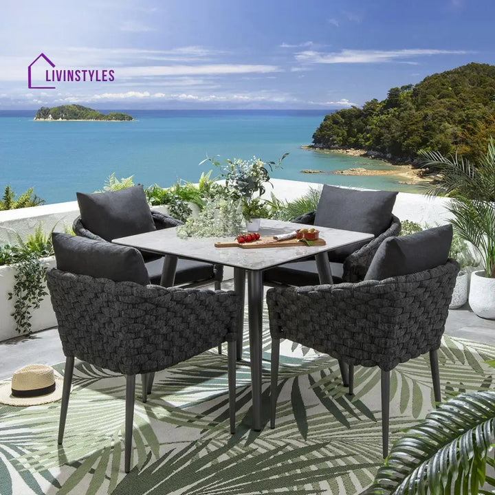 Luktro Outdoor Garden Patio Dining Set 4 Chairs and 1 Table Set Braided & Rope - Coffee Table Sets