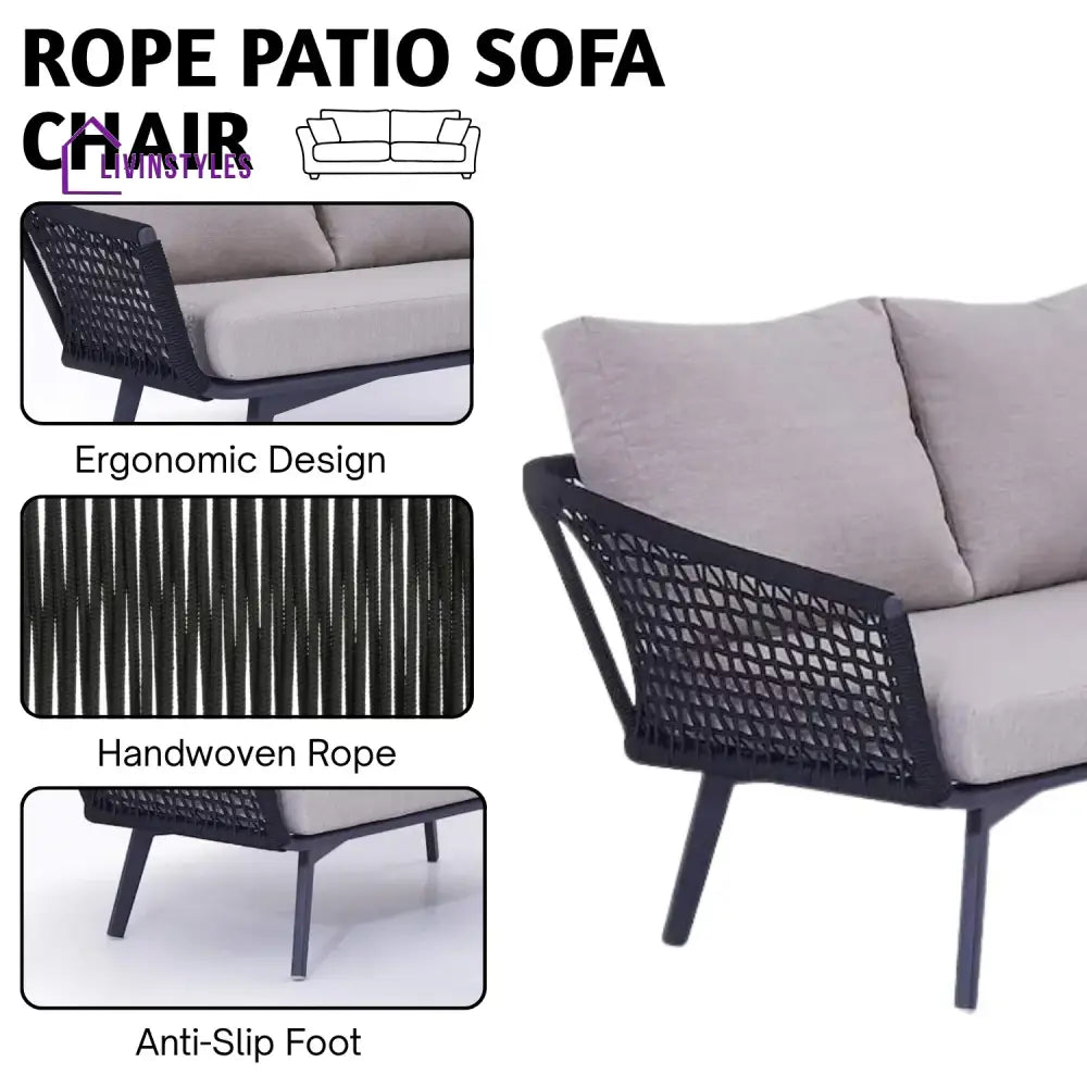 Lumi 2-Piece Outdoor Rope Loveseat Sofa With Ottoman - Patio Sofa Set