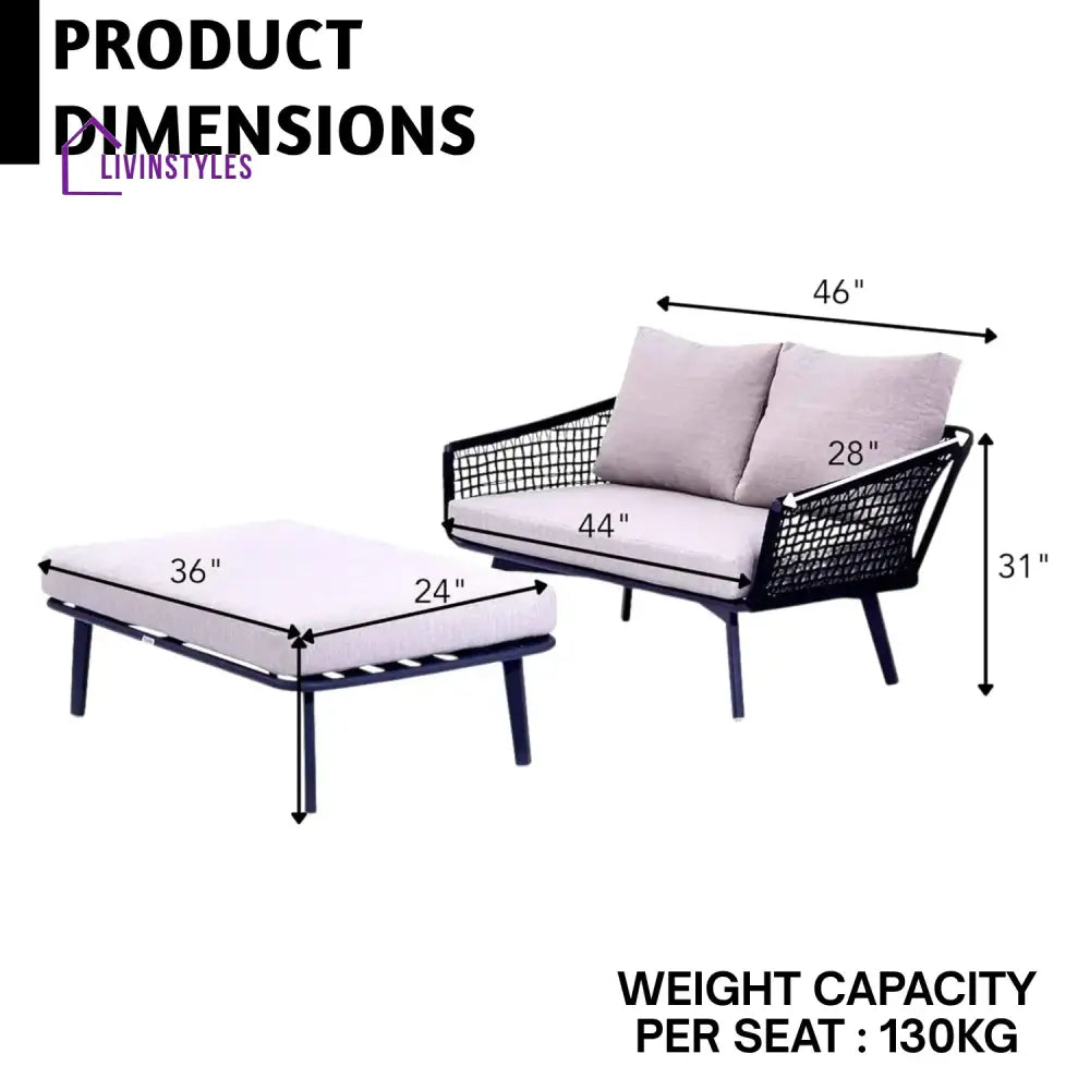 Lumi 2-Piece Outdoor Rope Loveseat Sofa With Ottoman - Patio Sofa Set