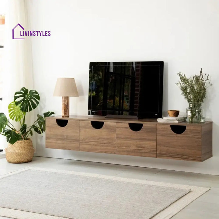 Lumi Wall Mounted Wooden Finish Tv Unit Stand for Living Room