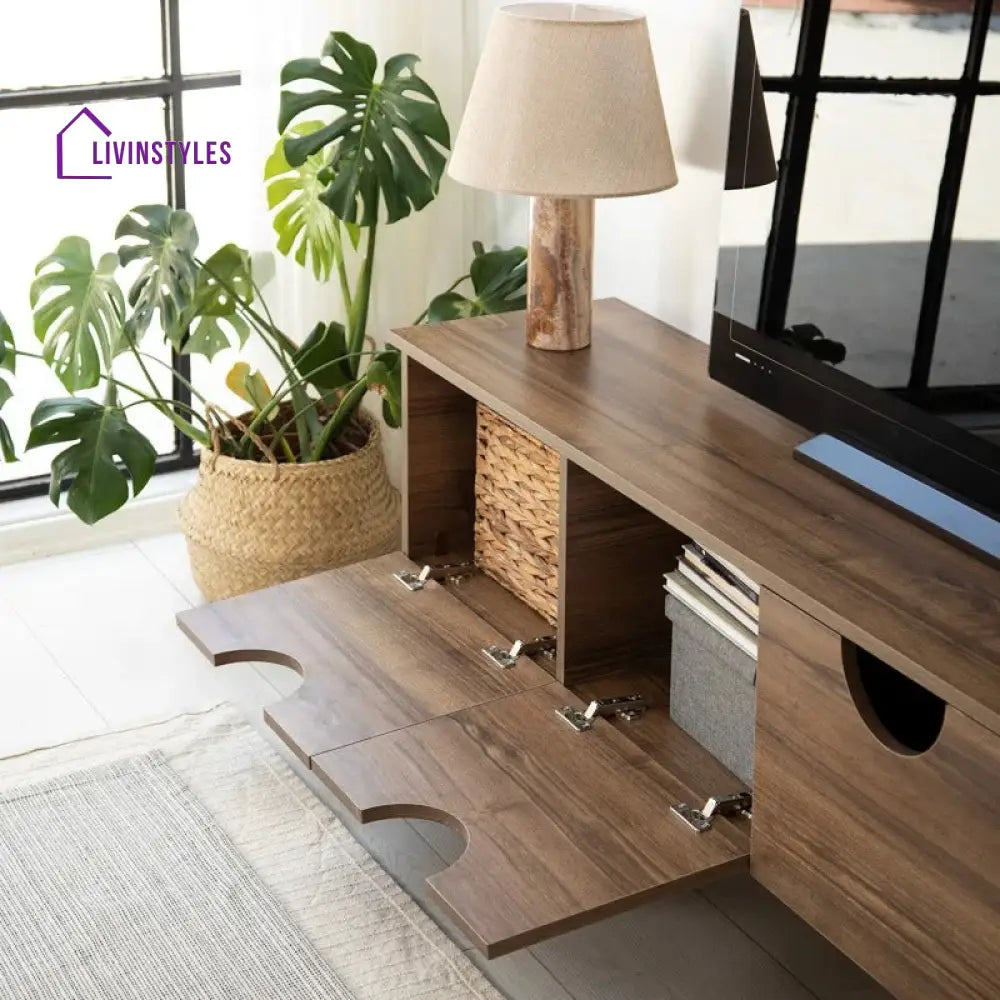 Lumi Wall Mounted Wooden Finish Tv Unit Stand for Living Room