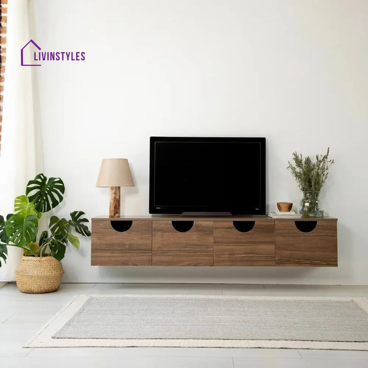 Lumi Wall Mounted Wooden Finish Tv Unit Stand for Living Room