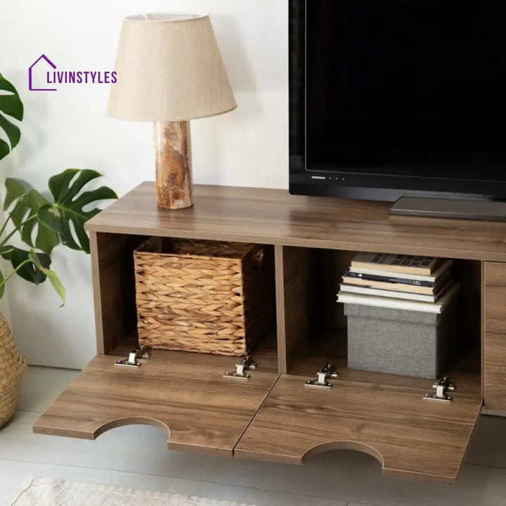 Lumi Wall Mounted Wooden Finish Tv Unit Stand for Living Room