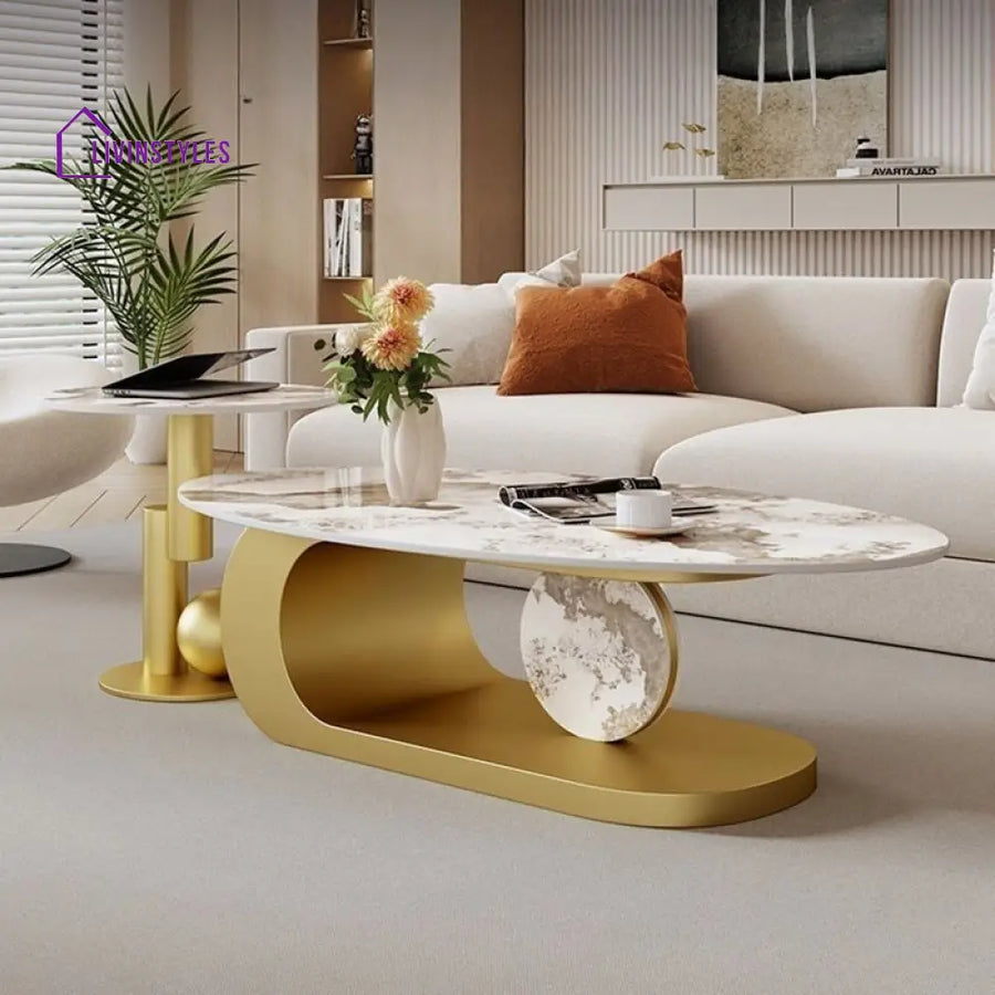 Luna Stainless Steel Coffee Table | Composite Marble - Set of 2