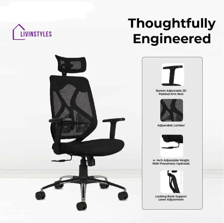 Lunar Fusion Black Mesh Headrest Office & Computer Chair