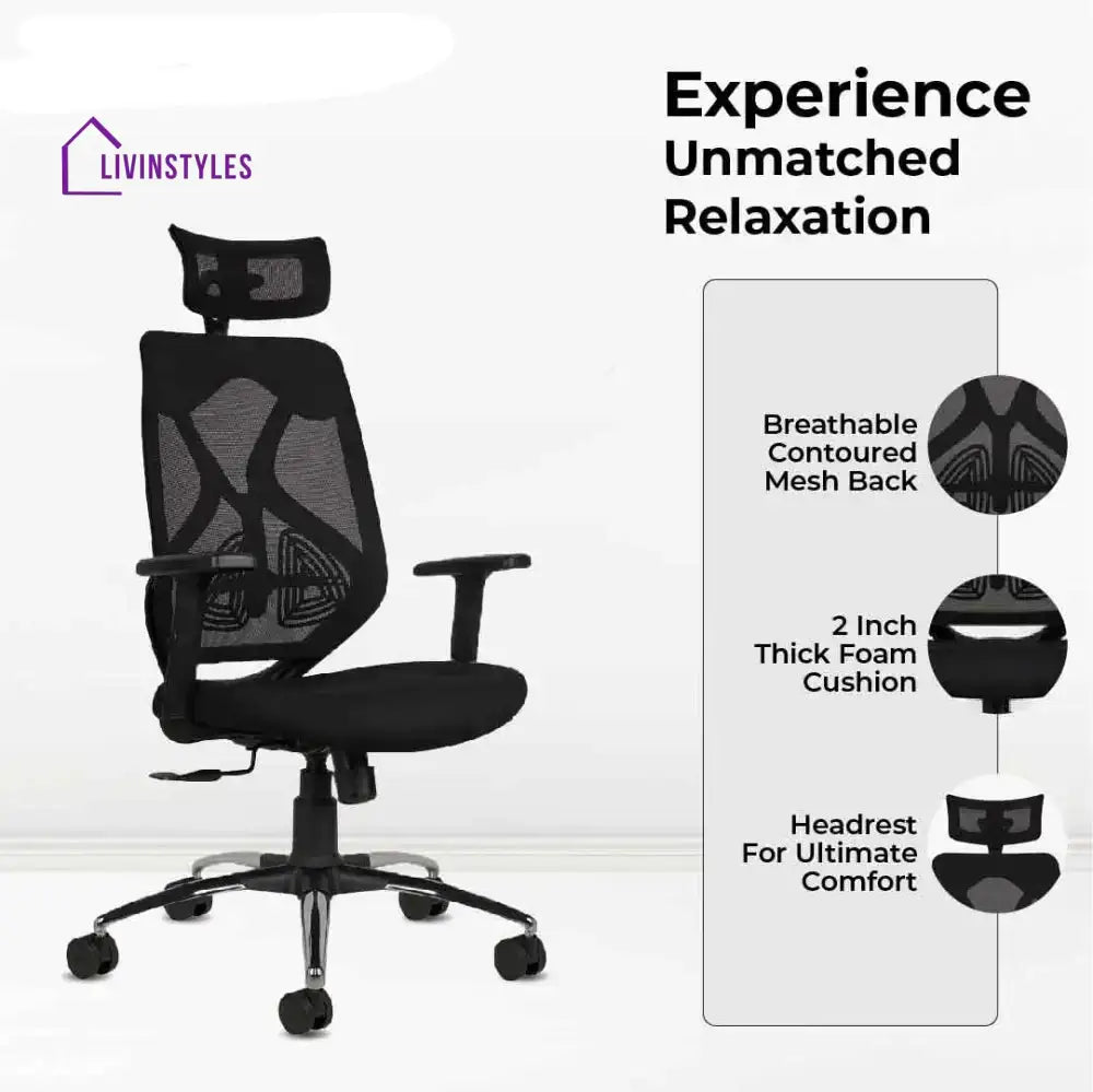 Lunar Fusion Black Mesh Headrest Office & Computer Chair