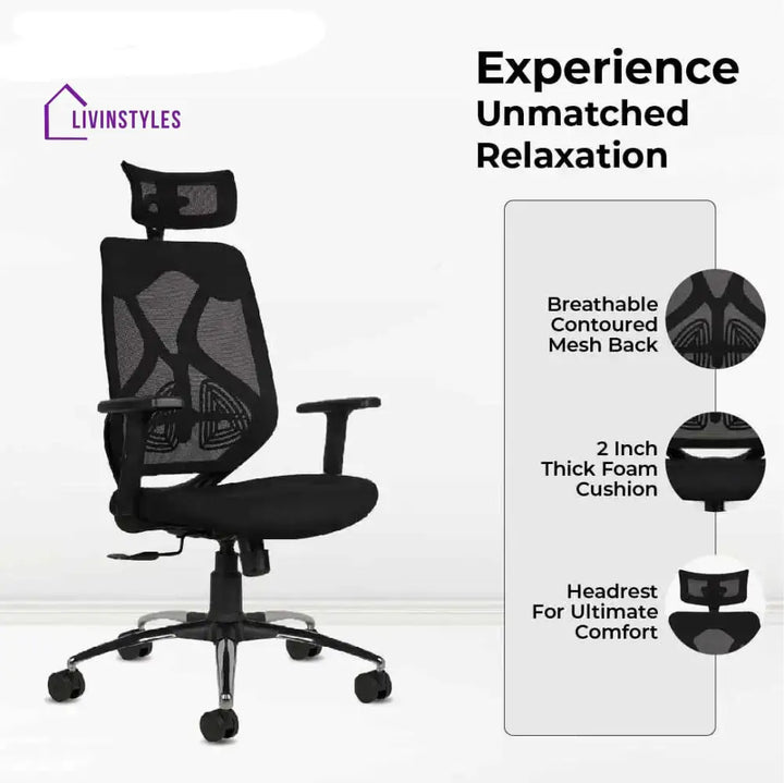 Lunar Fusion Black Mesh Headrest Office & Computer Chair