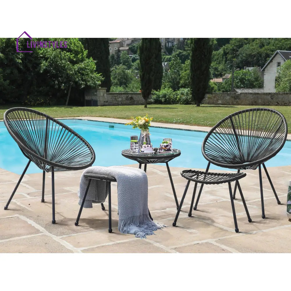Lung Outdoor Patio Seating Set 2 Chairs and 1 Table Set (Black) - Coffee Table Sets