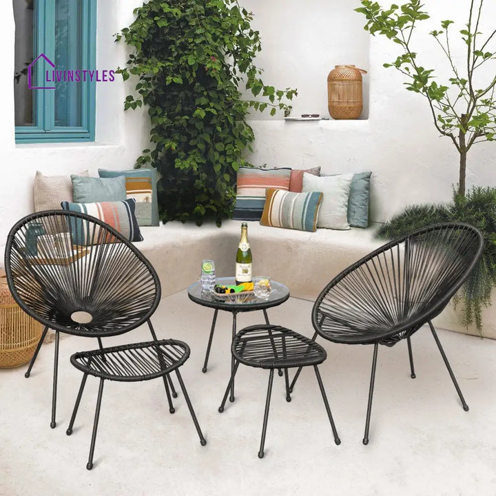 Lung Outdoor Patio Seating Set 2 Chairs and 1 Table Set (Black) - Coffee Table Sets
