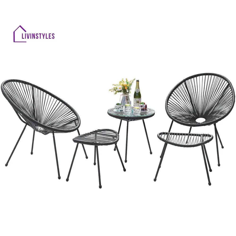 Lung Outdoor Patio Seating Set 2 Chairs and 1 Table Set (Black) - Coffee Table Sets