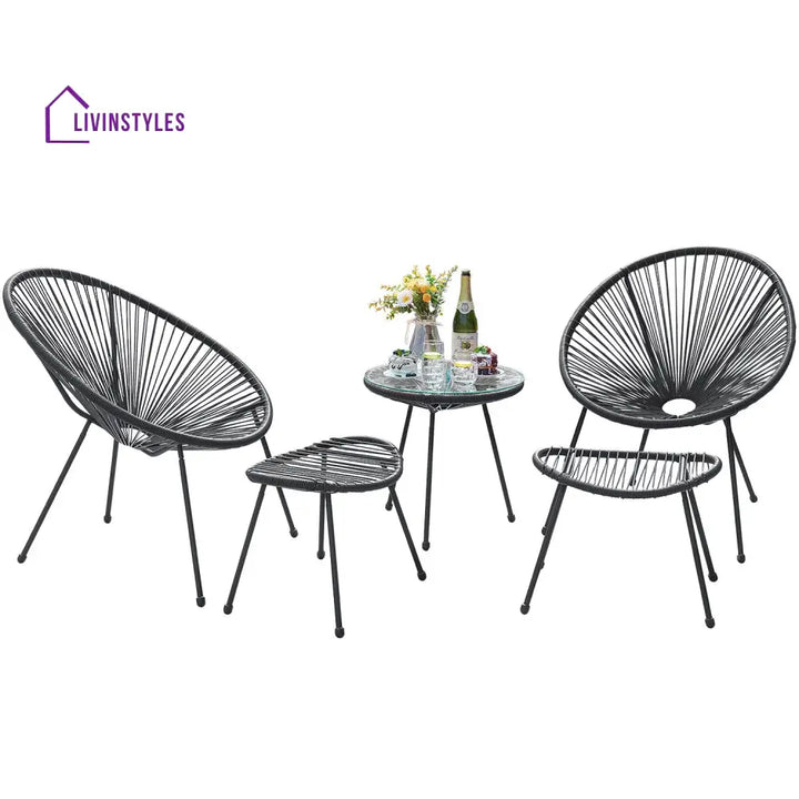 Lung Outdoor Patio Seating Set 2 Chairs and 1 Table Set (Black) - Coffee Table Sets