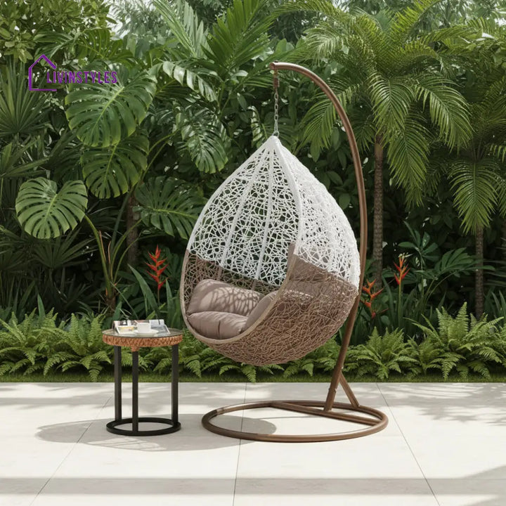 Luoni Single Seater Hanging Swing With Stand For Balcony Garden Swing (White) - Brown - Swings