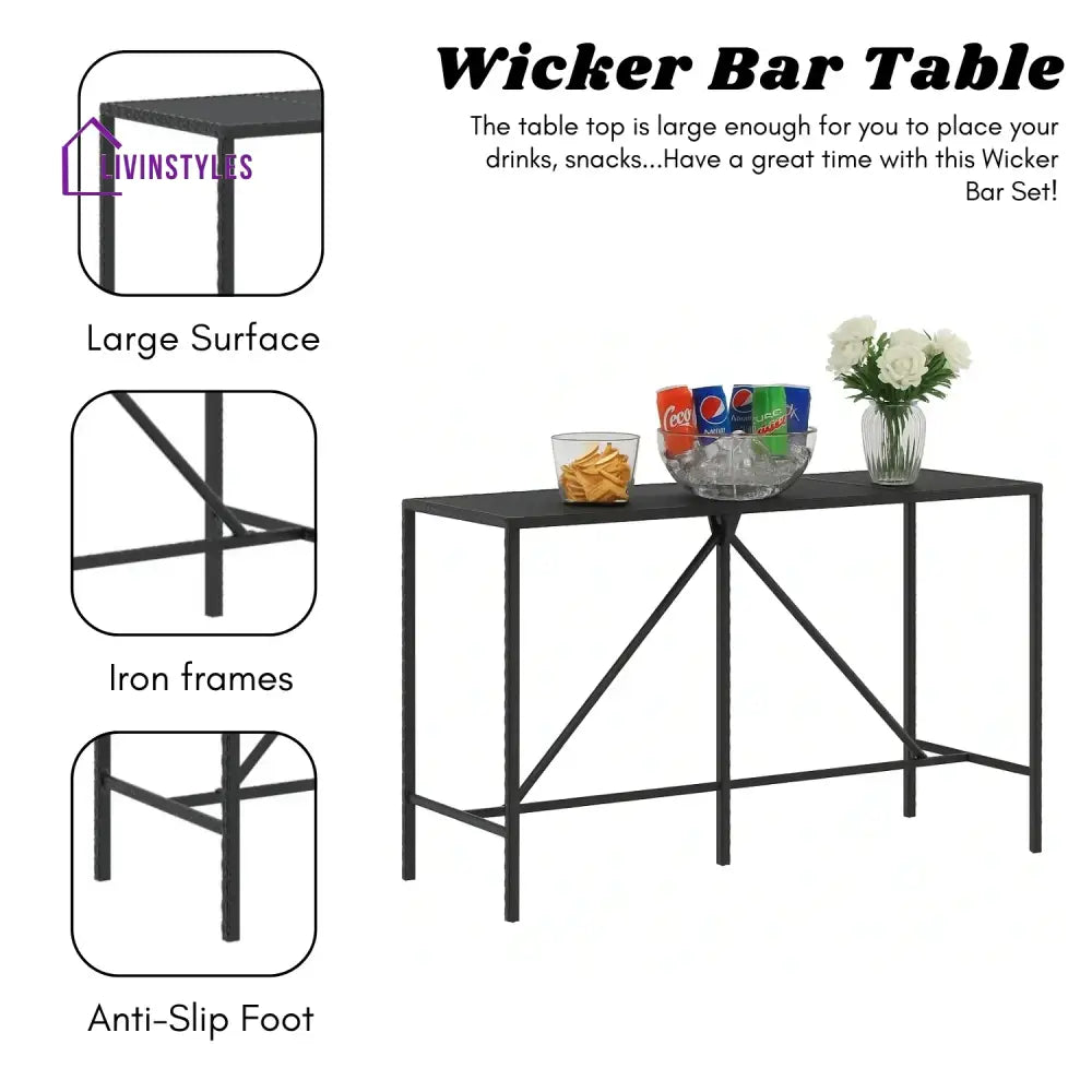 Lupe 7-Piece Outdoor Rattan Wicker Bar Set with Glass Top Table - Bar Set