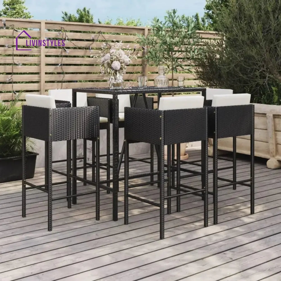 Lupe 7-Piece Outdoor Rattan Wicker Bar Set with Glass Top Table - Bar Set