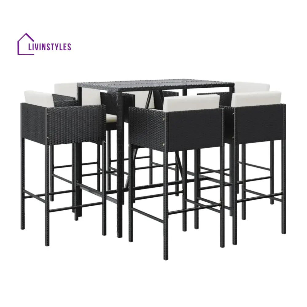 Lupe 7-Piece Outdoor Rattan Wicker Bar Set with Glass Top Table - Bar Set