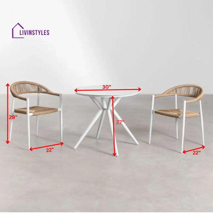 Lupita Outdoor Patio Seating Set 2 Chairs and 1 Table Set (Light Brown) Braided & Rope - Coffee Table Sets