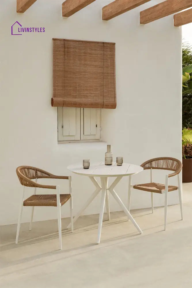 Lupita Outdoor Patio Seating Set 2 Chairs and 1 Table Set (Light Brown) Braided & Rope - Coffee Table Sets