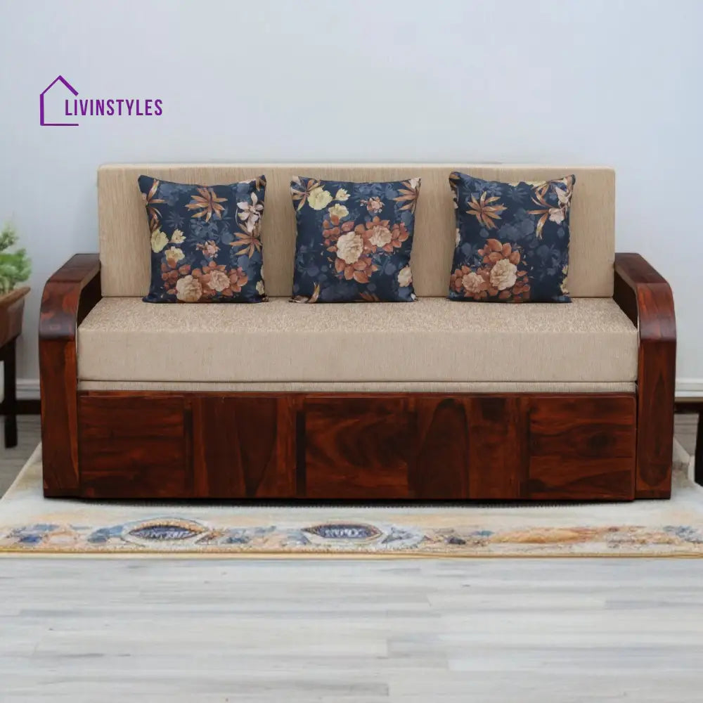 Bergen Sheesham Wood Pull Out 3 Seater Sofa Cum Bed In Scratch Resistant Honey Oak Finish