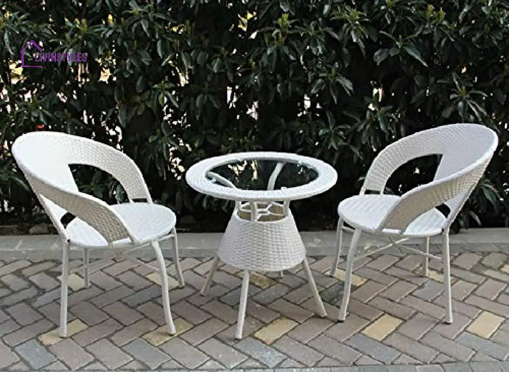 Luv Outdoor Patio Seating Set 2 Chairs and 1 Table Set (White) - Coffee Table Sets