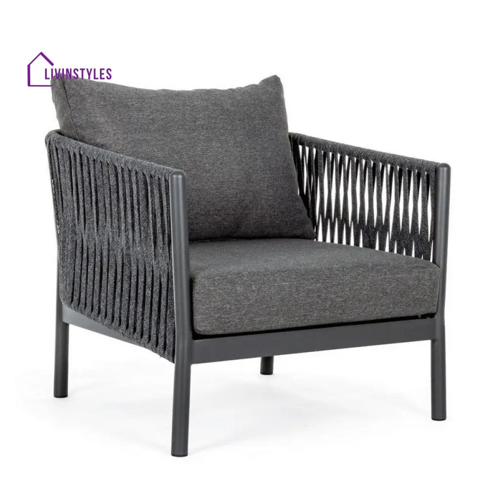 Luxo Outdoor Garden Balcony Sofa Set 3 Seater and 2 Single Seater With 1 Center Table Set Braid & Rope (Dark Grey)