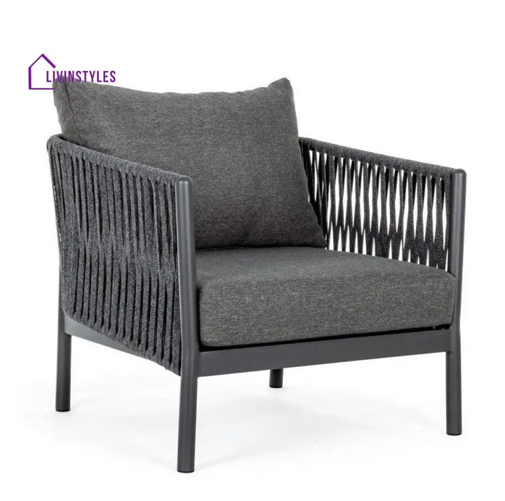 Luxo Outdoor Garden Balcony Sofa Set 3 Seater and 2 Single Seater With 1 Center Table Set Braid & Rope (Dark Grey)