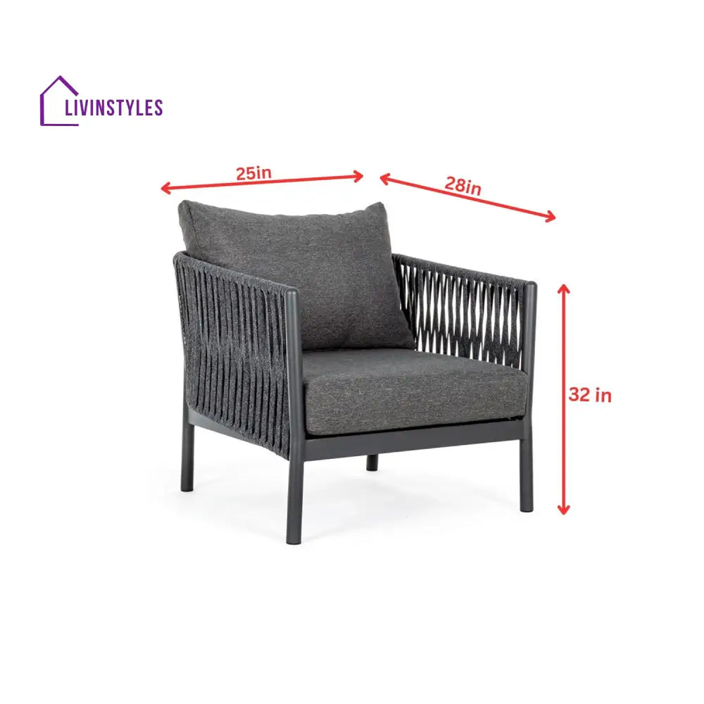 Luxo Outdoor Garden Balcony Sofa Set 3 Seater and 2 Single Seater With 1 Center Table Set Braid & Rope (Dark Grey)