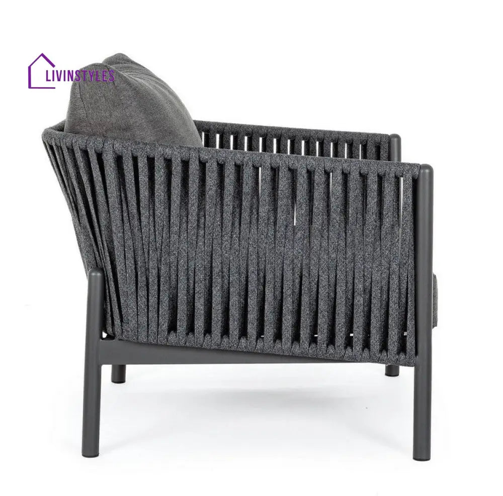 Luxo Outdoor Garden Balcony Sofa Set 3 Seater and 2 Single Seater With 1 Center Table Set Braid & Rope (Dark Grey)