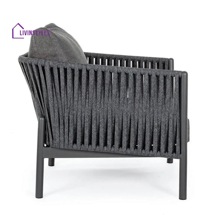 Luxo Outdoor Garden Balcony Sofa Set 3 Seater and 2 Single Seater With 1 Center Table Set Braid & Rope (Dark Grey)