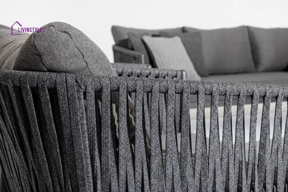 Luxo Outdoor Garden Balcony Sofa Set 3 Seater and 2 Single Seater With 1 Center Table Set Braid & Rope (Dark Grey)
