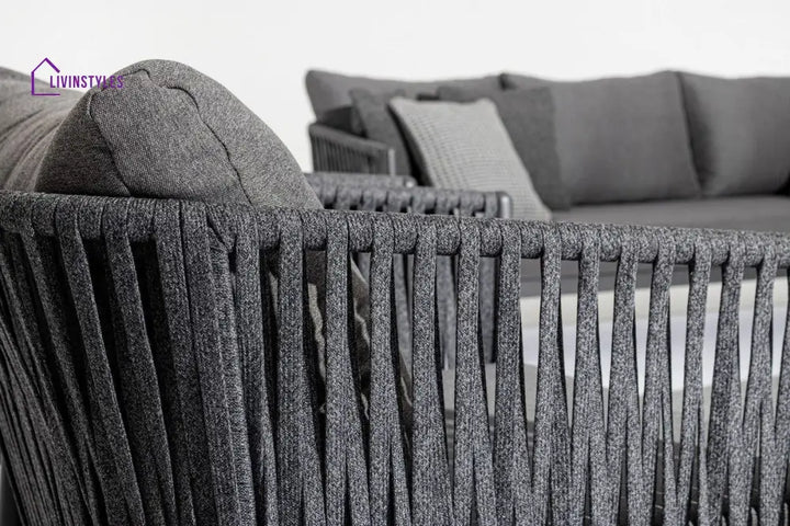 Luxo Outdoor Garden Balcony Sofa Set 3 Seater and 2 Single Seater With 1 Center Table Set Braid & Rope (Dark Grey)