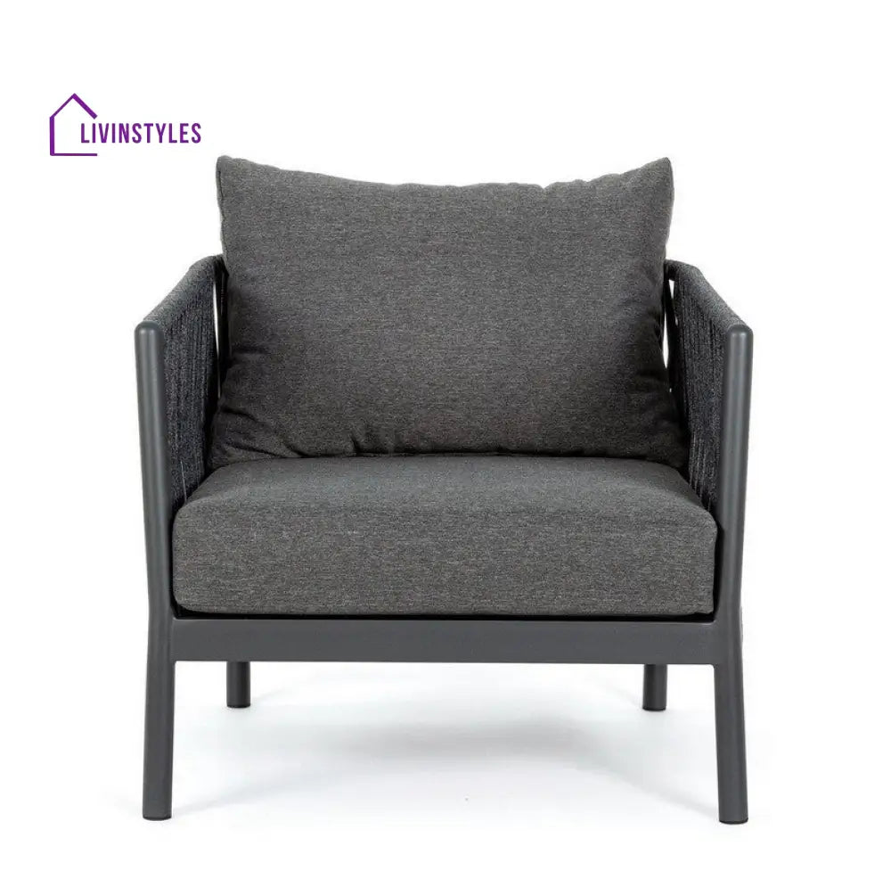 Luxo Outdoor Garden Balcony Sofa Set 3 Seater and 2 Single Seater With 1 Center Table Set Braid & Rope (Dark Grey)