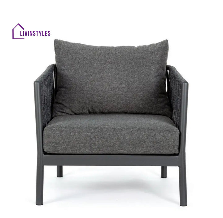 Luxo Outdoor Garden Balcony Sofa Set 3 Seater and 2 Single Seater With 1 Center Table Set Braid & Rope (Dark Grey)