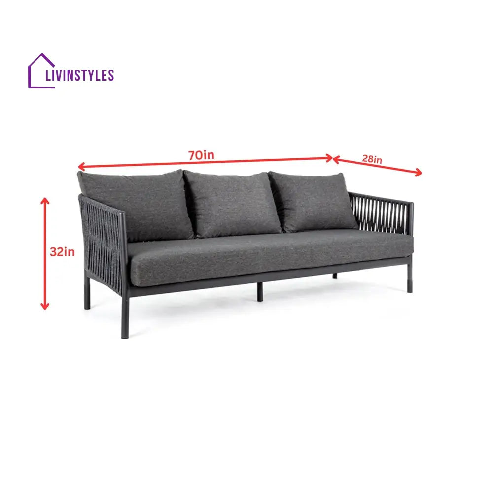 Luxo Outdoor Garden Balcony Sofa Set 3 Seater and 2 Single Seater With 1 Center Table Set Braid & Rope (Dark Grey)