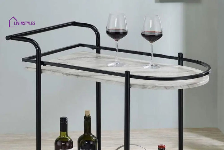 Luxurious 2 Tier Oval Iron Trolley With Marble Shelves - Modern Design Serving Cart