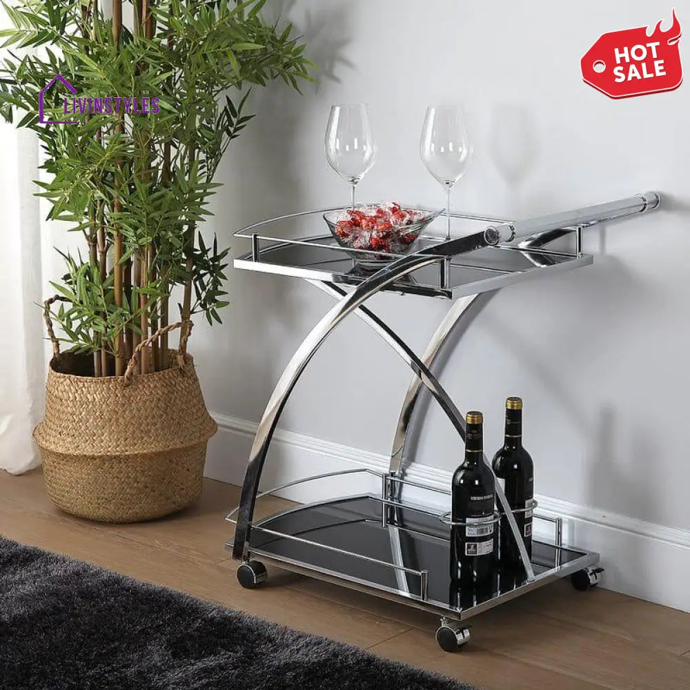 Luxurious nickel tone stainless steel rectangle trolley