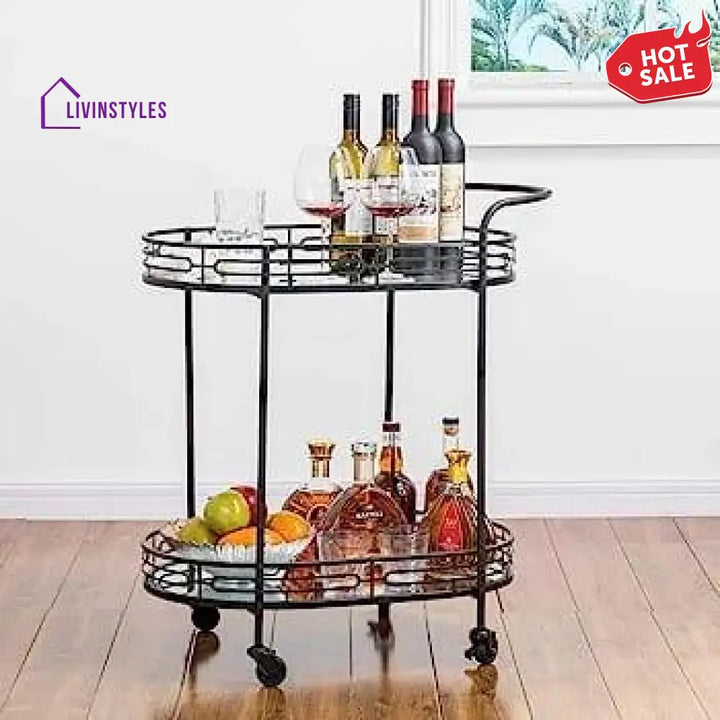 Luxurious black iron oval trolley