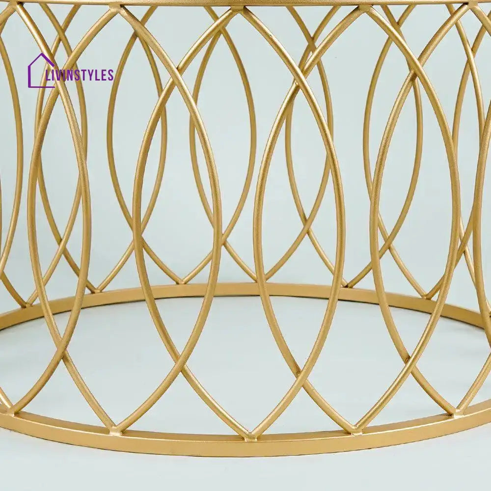 luxurious Designer in Golden & White Marble Round Shape Center Table Table