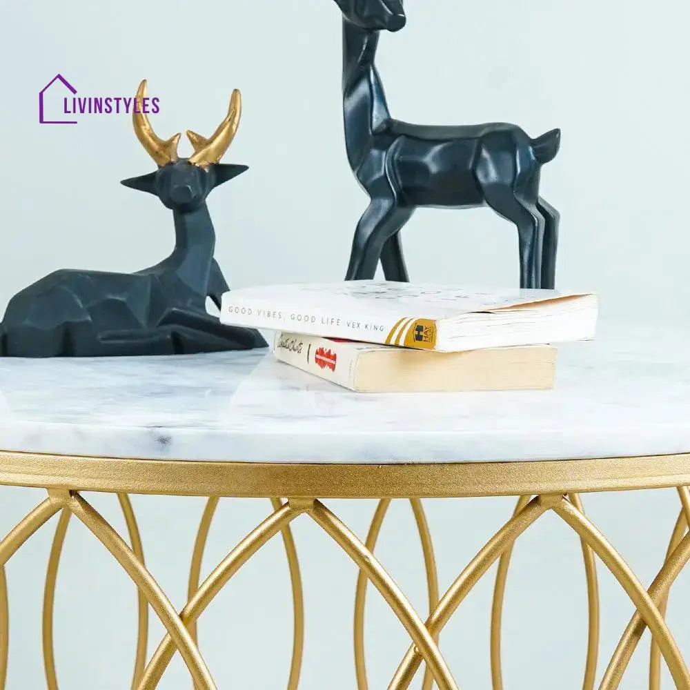 luxurious Designer in Golden & White Marble Round Shape Center Table Table