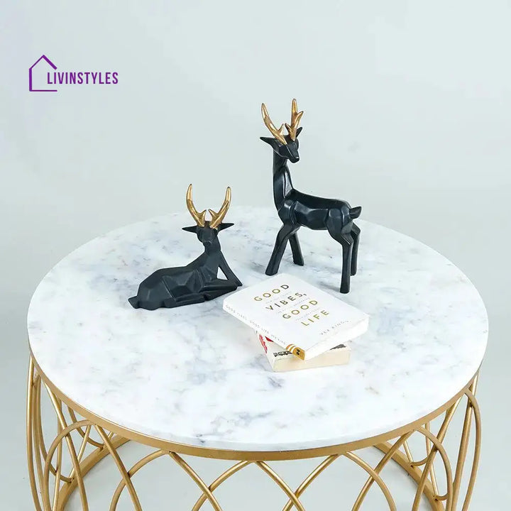 luxurious Designer in Golden & White Marble Round Shape Center Table Table